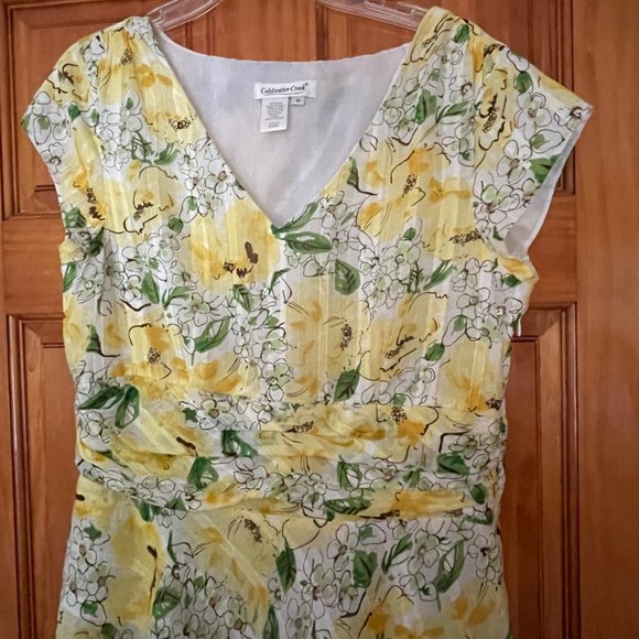 Coldwater Creek Short Sleeve Yellow Floral Embellished Dress 12 - Picture 2 of 8